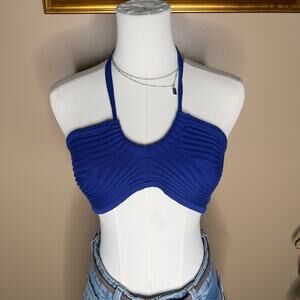 Urban Outfitters Cobalt Blue Knit Bandeau Halter Top Size Medium